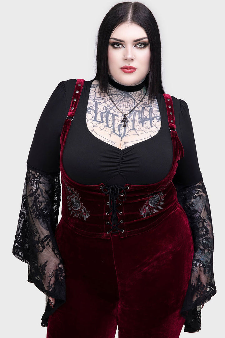 embroidered red rose under-bust corset