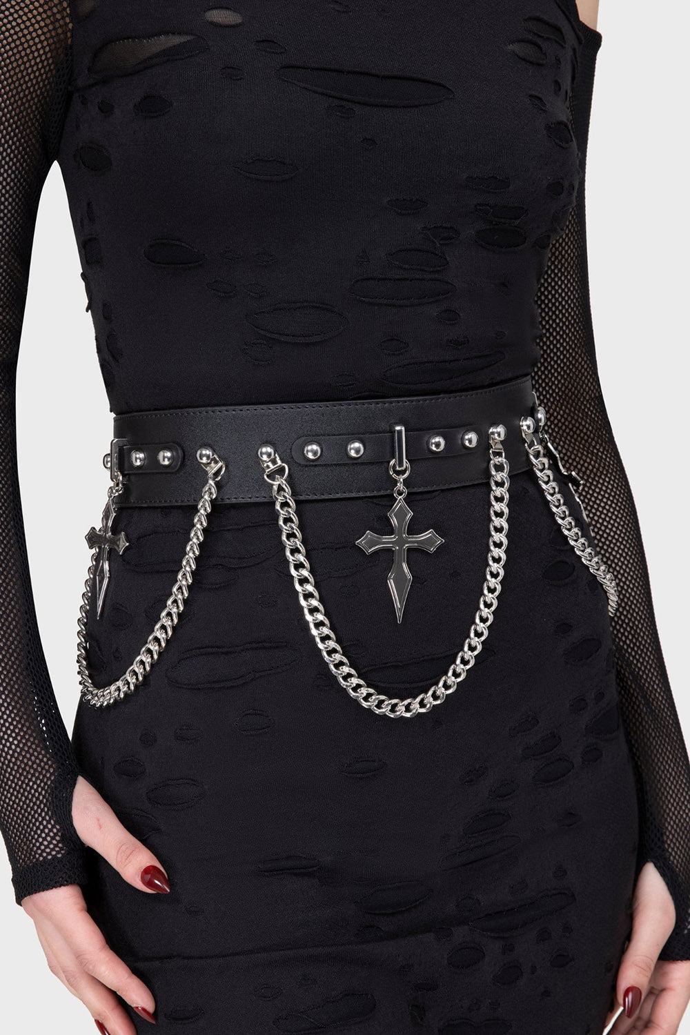 womens vegan leather gothic cross high-waisted belt