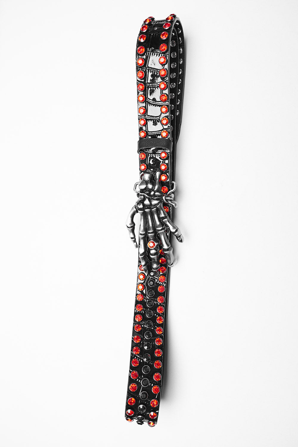 black and red punk skeleton belt