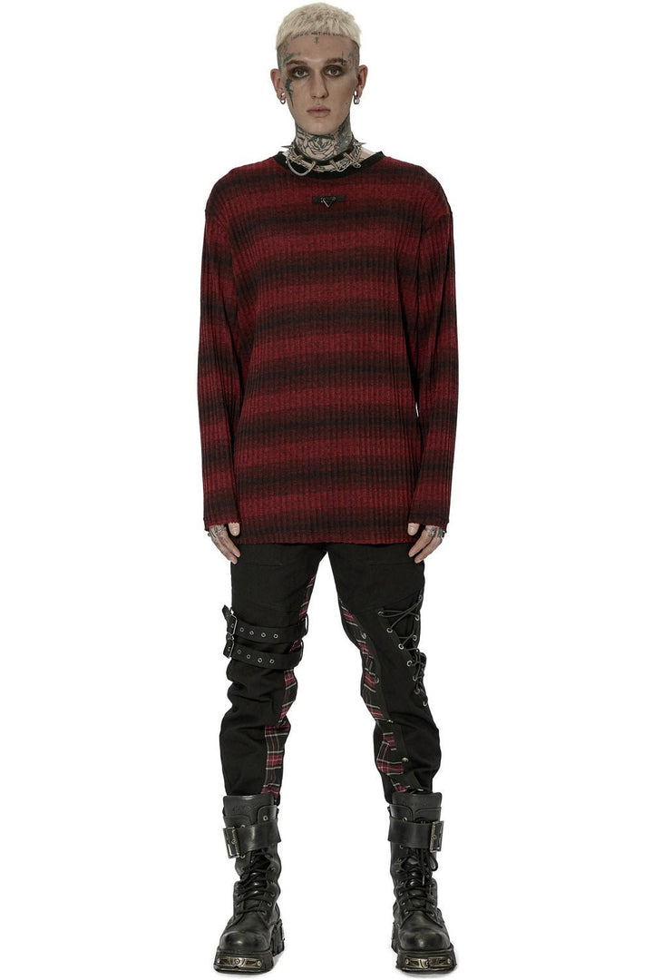 Grunge Blood Striped Sweater [Red/Black] - mens tops - VampireFreaks - Punk Rave