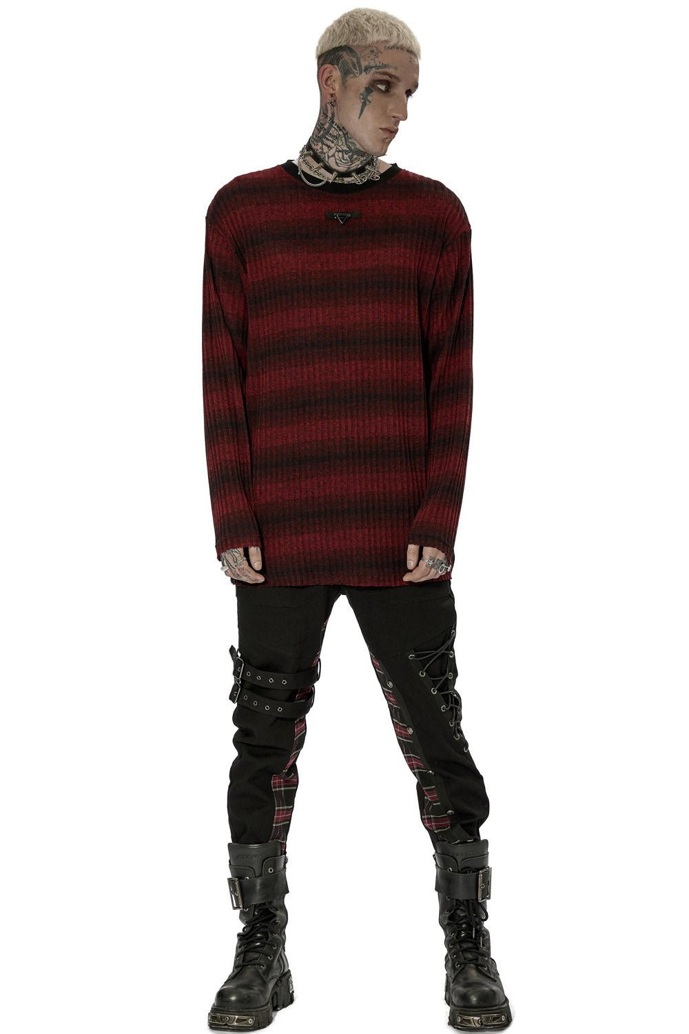 Grunge Blood Striped Sweater [Red/Black]