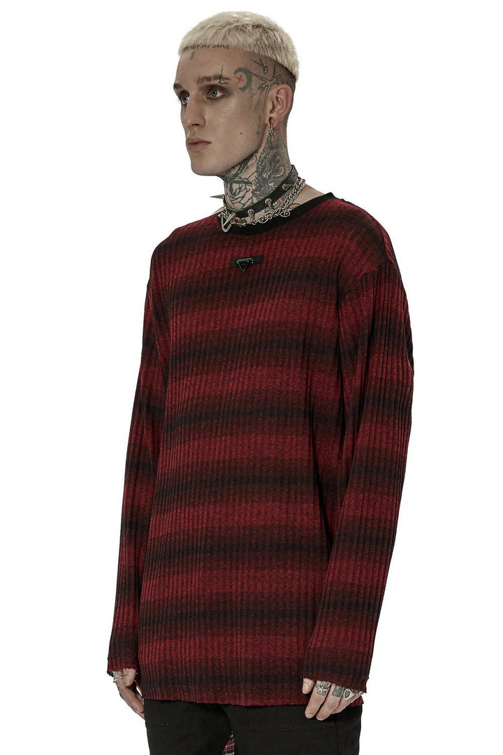 Grunge Blood Striped Sweater [Red/Black] - mens tops - VampireFreaks - Punk Rave