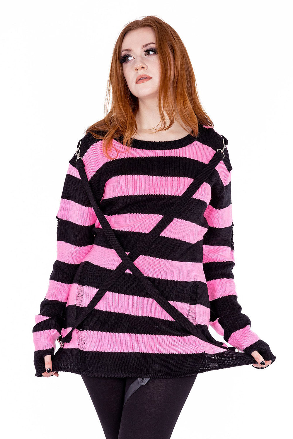 Oriana Jumper Sweater [BLACK/PASTEL PINK] – VampireFreaks