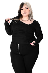 plus size ruched long sleeve thumbhole top