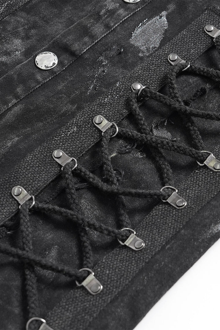 mens rugged tattered lace-up shirt 