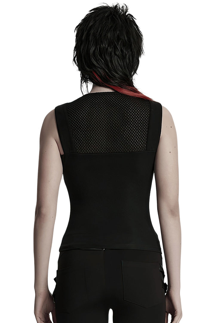 black fishnet cyber punk tank top