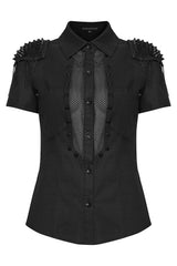 studded fishnet short sleeve shirt with epaulets 