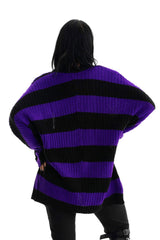 knitted black and dark purple striped cardigan 