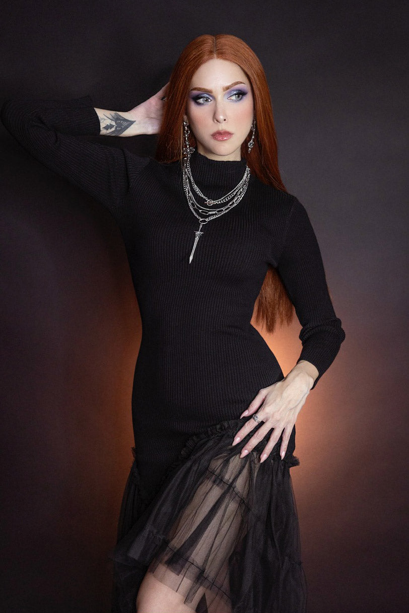 mesh tulle turtleneck dress