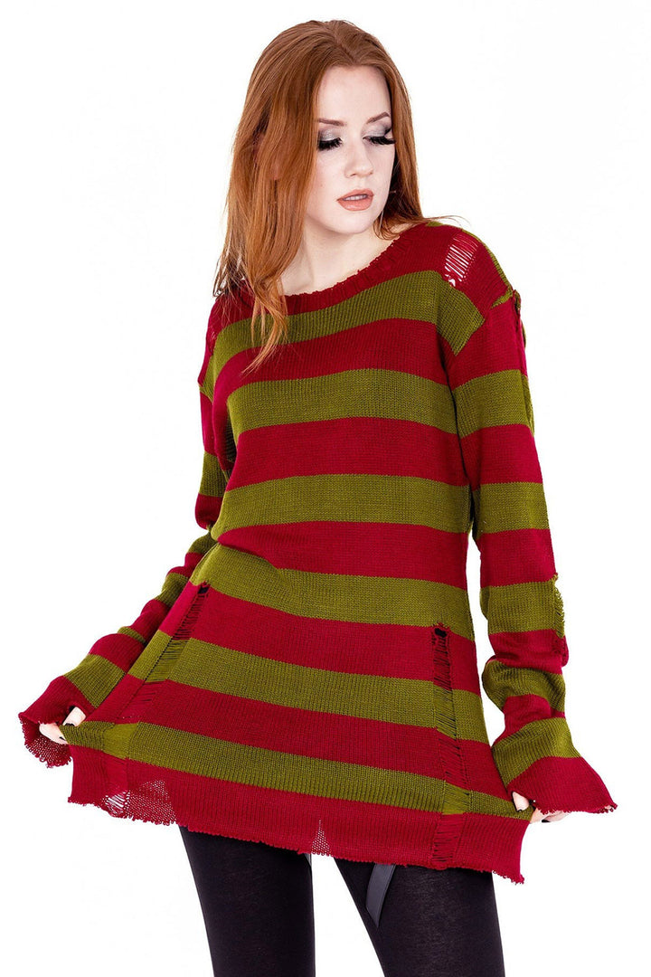 emo red and green striped sweater