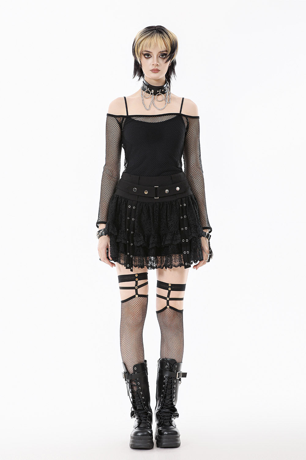 black grunge off the shoulder fishnet shirt