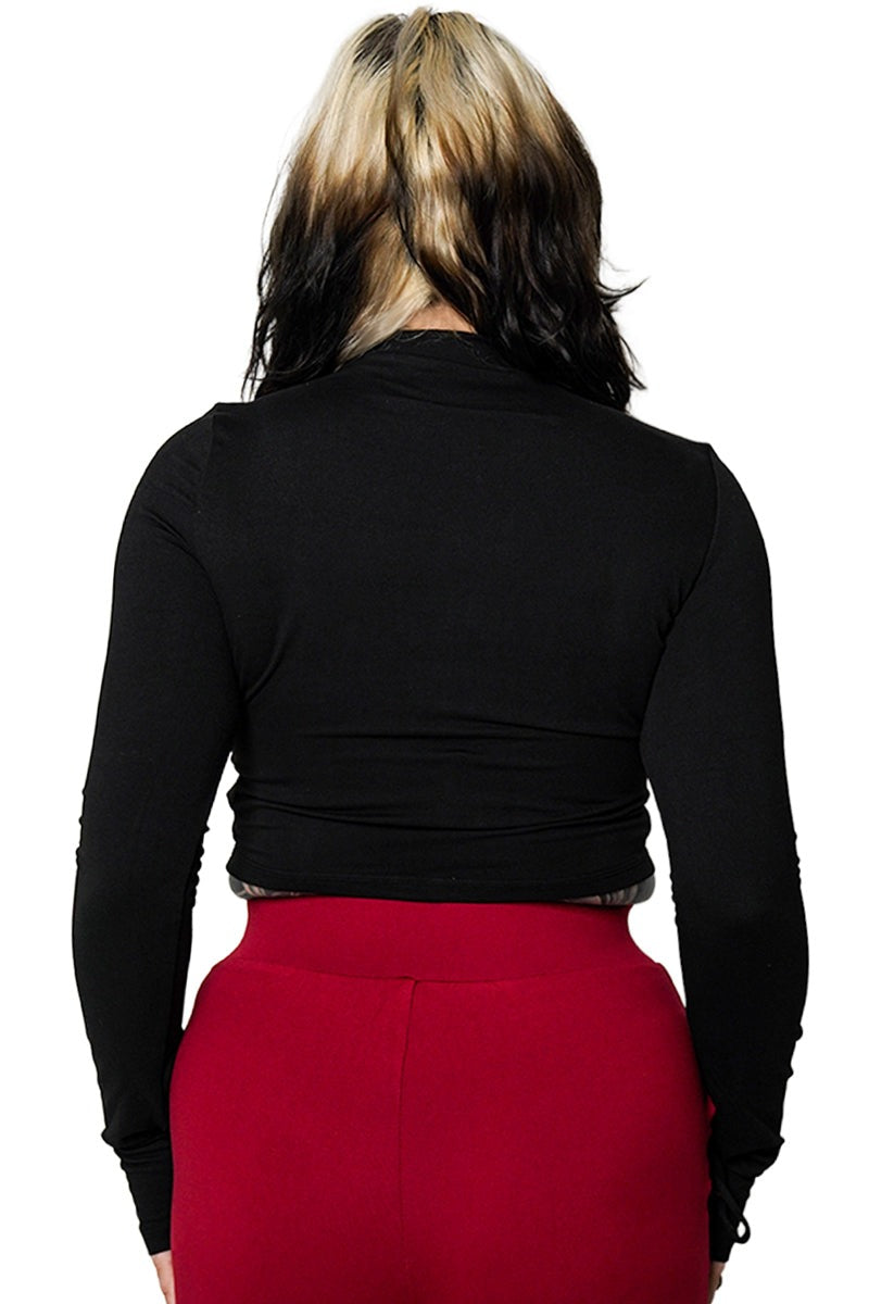 plus size high collar gothic long sleeve top with thumbholes