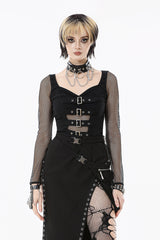 womens sweetheart neckline fishnet long sleeve top