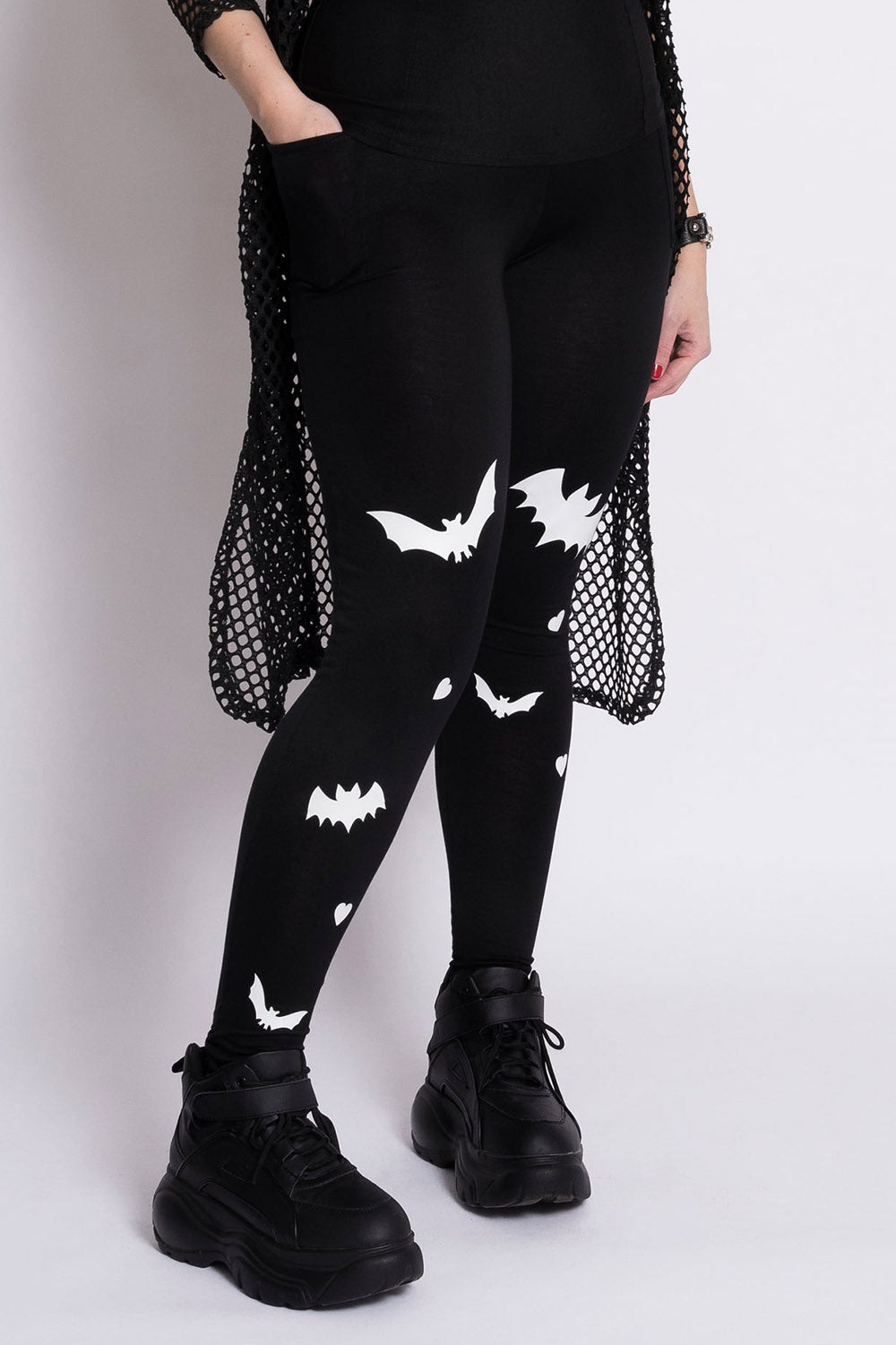 high-waisted emo glow in the dark bat leggings