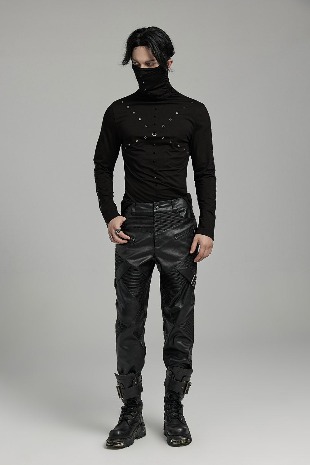 mens punk black eyelet studded shirt