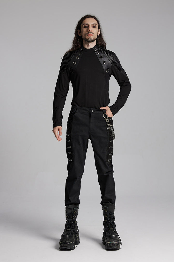 mens black studded punk pants