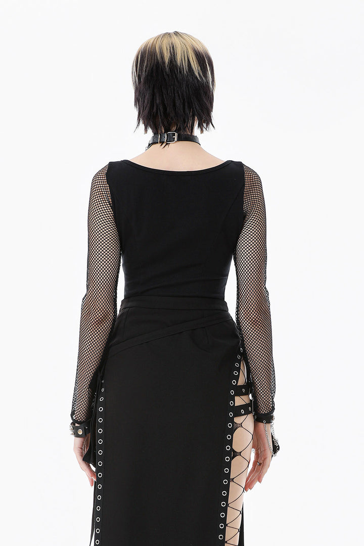 emo fishnet long sleeve top for women