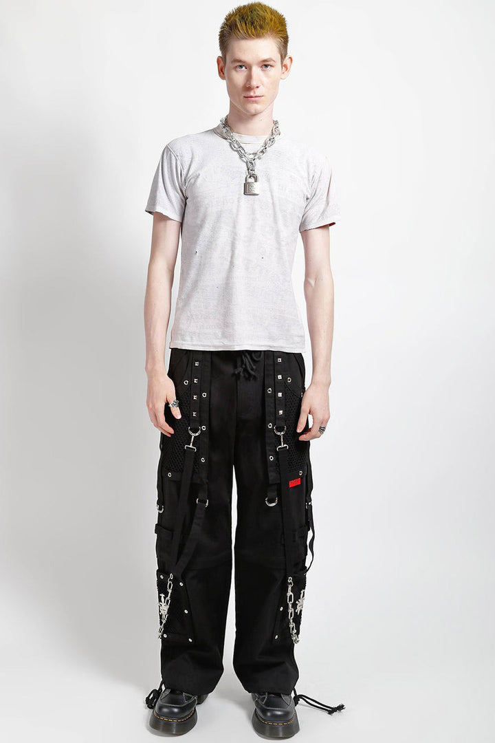 black cotton mens netted punk pants