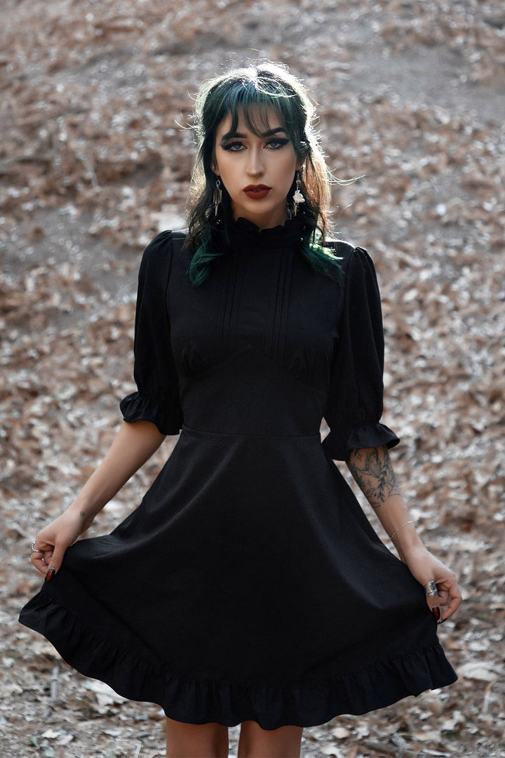 womens puff sleeve witchy black dress