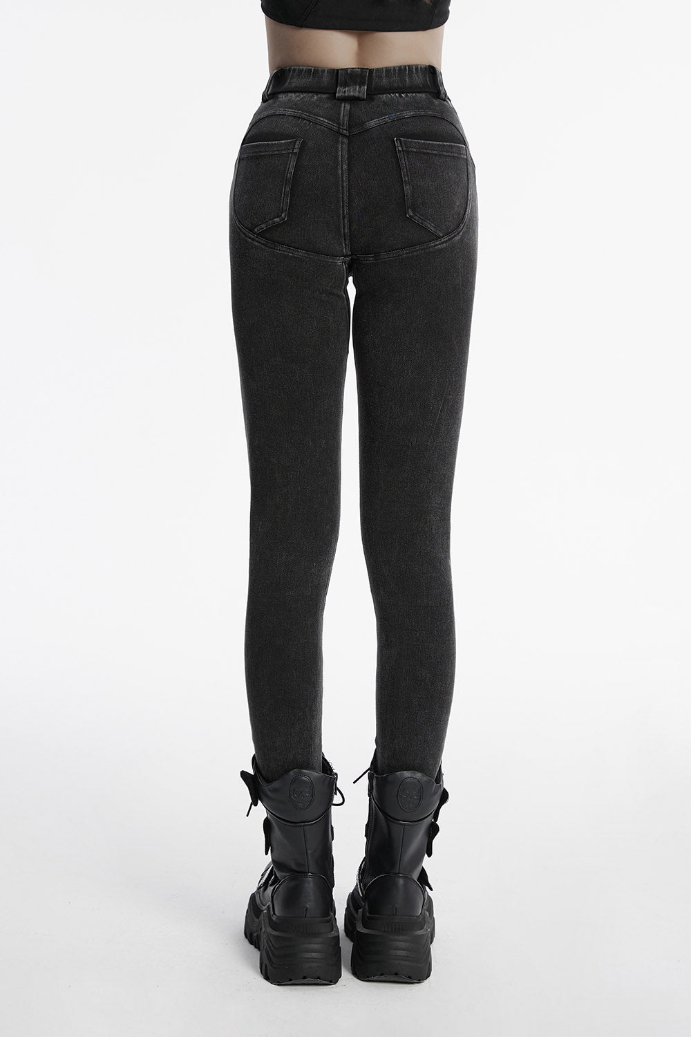 black distressed high-waisted skinny jeans