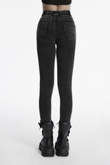 black distressed high-waisted skinny jeans
