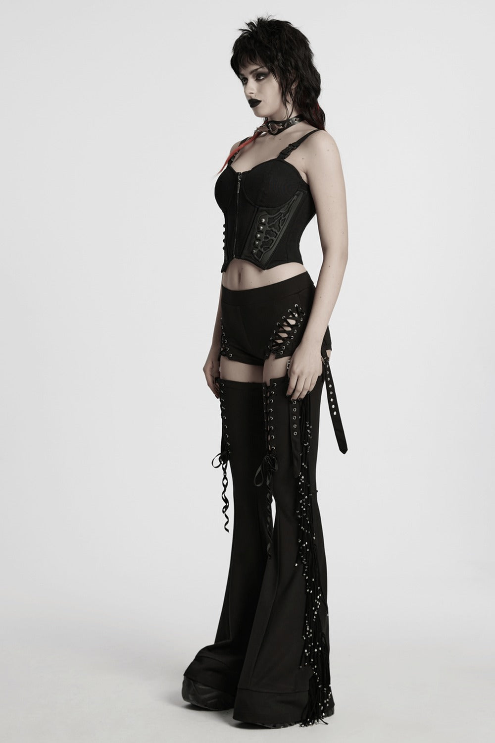 womens gothic lace up pants with detachable shorts