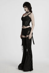 womens gothic lace up pants with detachable shorts