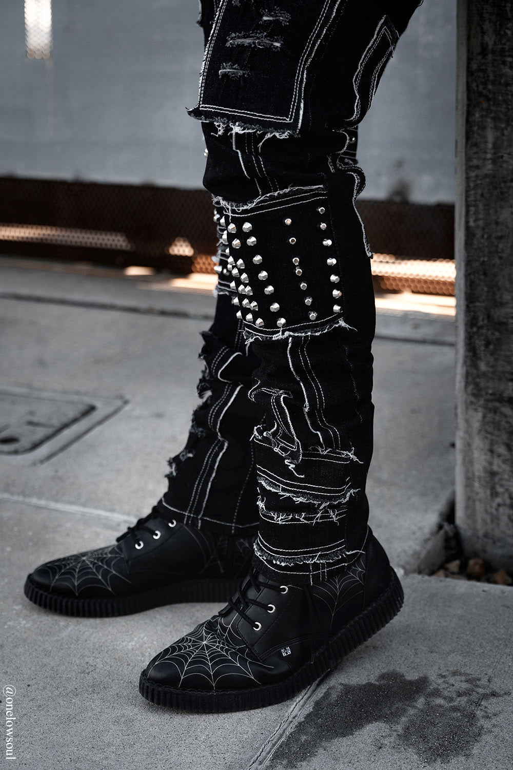 mens shredded punk studded straight-leg  apocalyptic pants