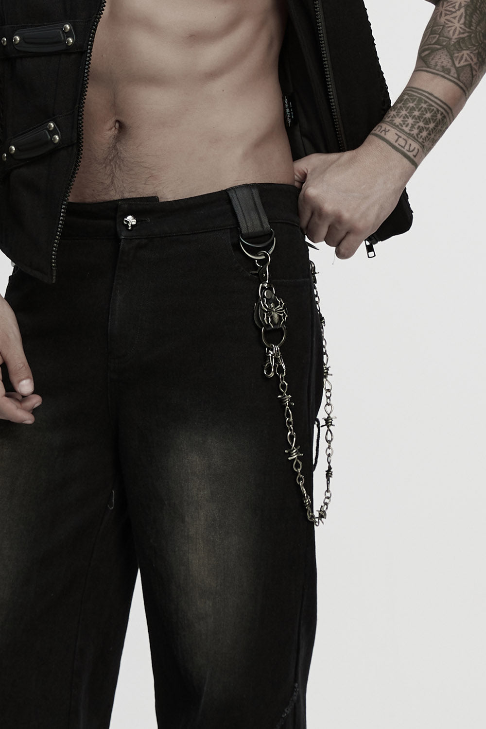 grunge gothic silver barbed wire pant chain