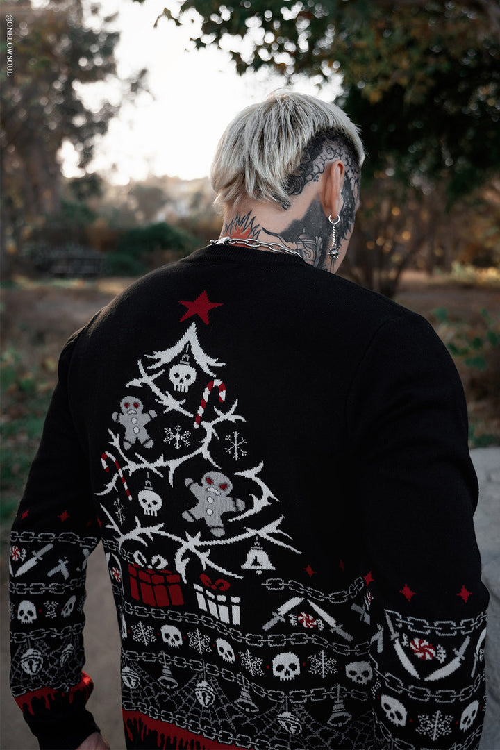 knitted novelty krampus goth holiday christmas sweater
