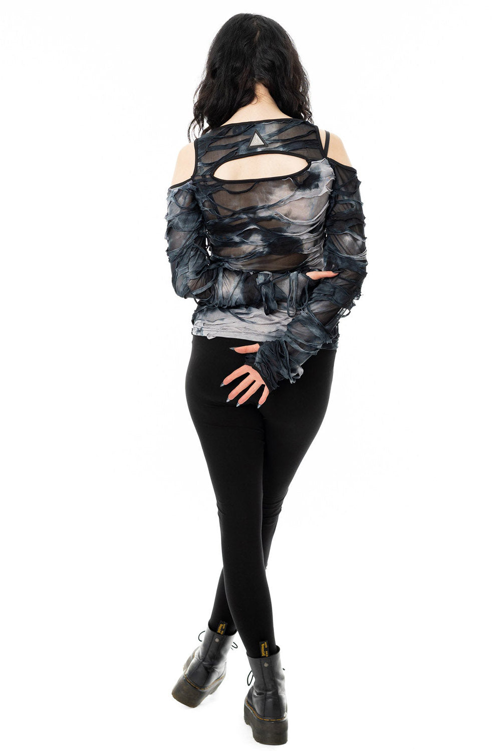 distressed long sleeve grunge goth top with cold shoulders