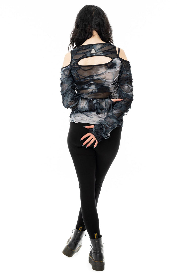 distressed long sleeve grunge goth top with cold shoulders