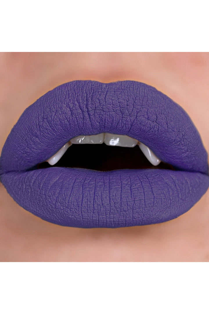 deep bright purple vegan lipstick