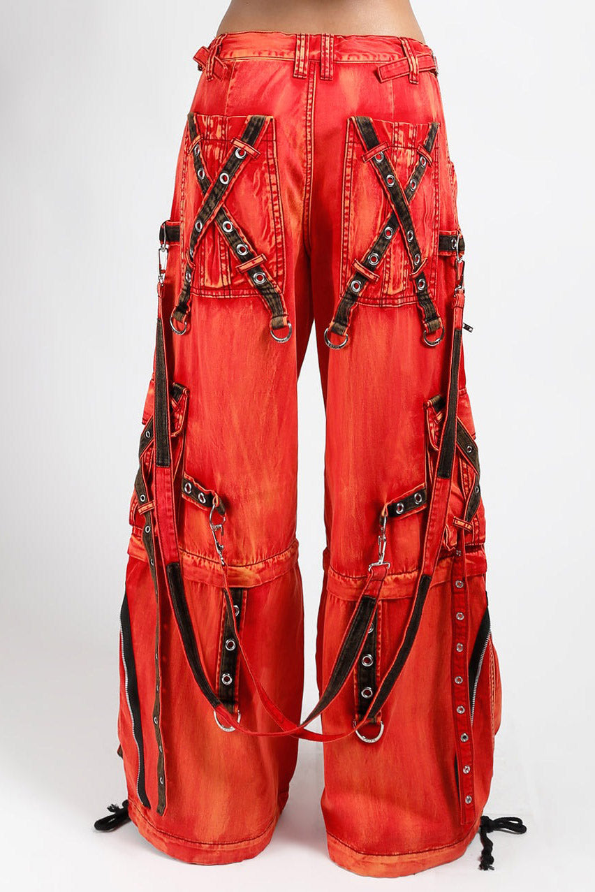 mens distressed red wash punk pants