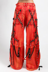 mens distressed red wash punk pants