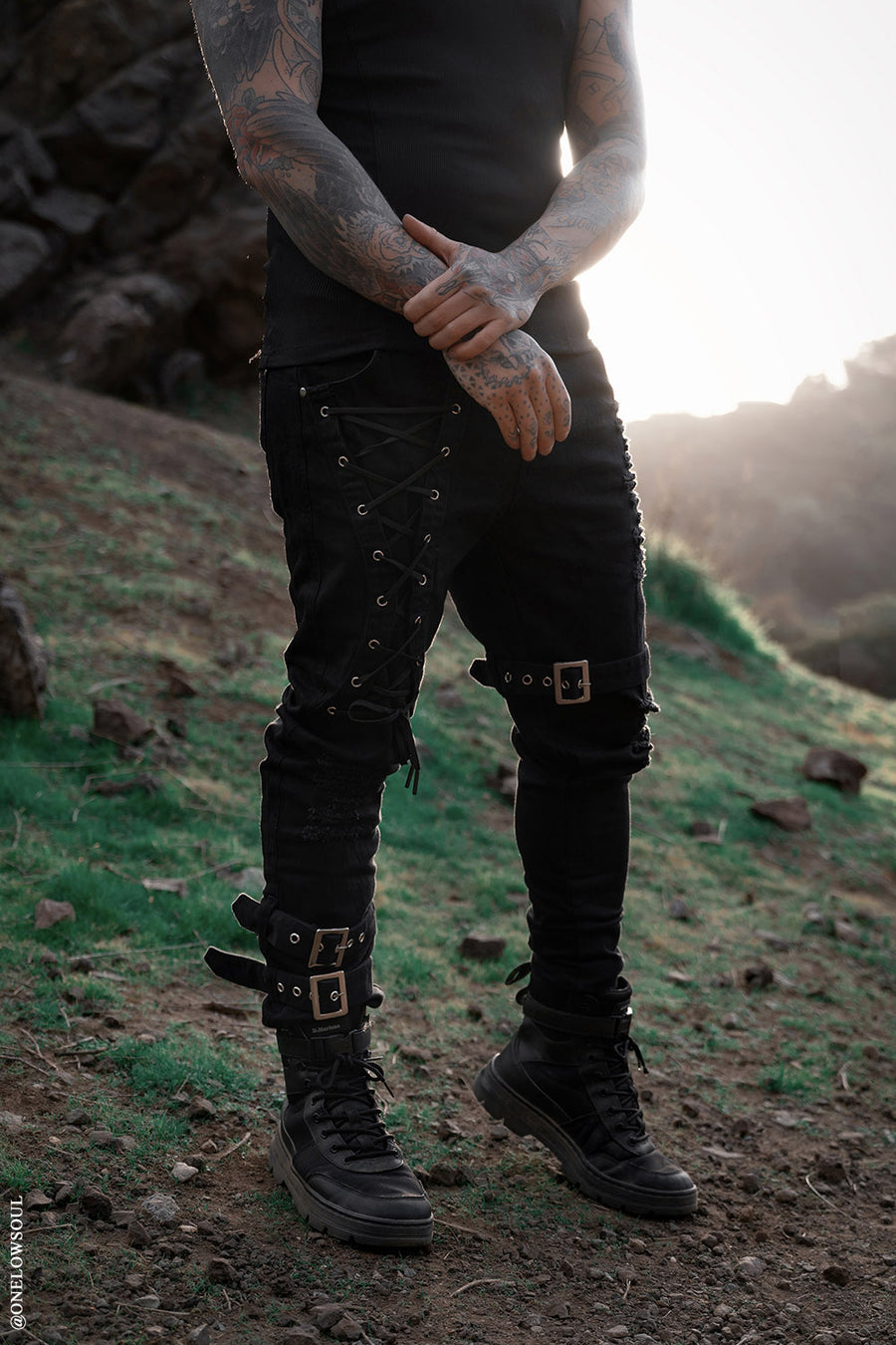 mens distressed gothic black denim jean pants