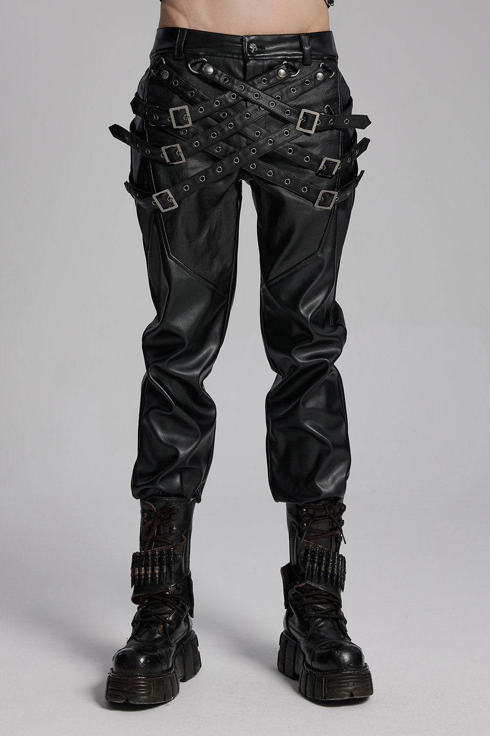 mens gothic buckle pants