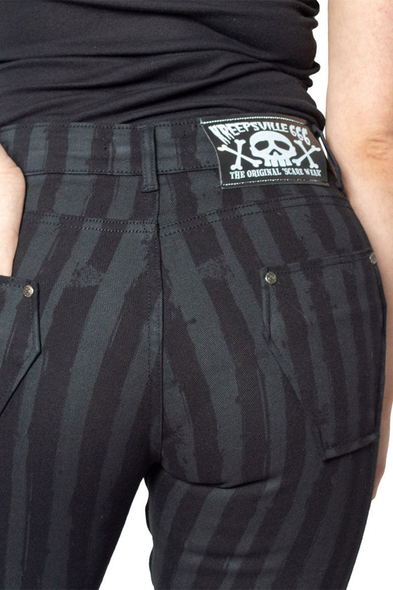 womens black and grey distressed emo striped skinny jeans