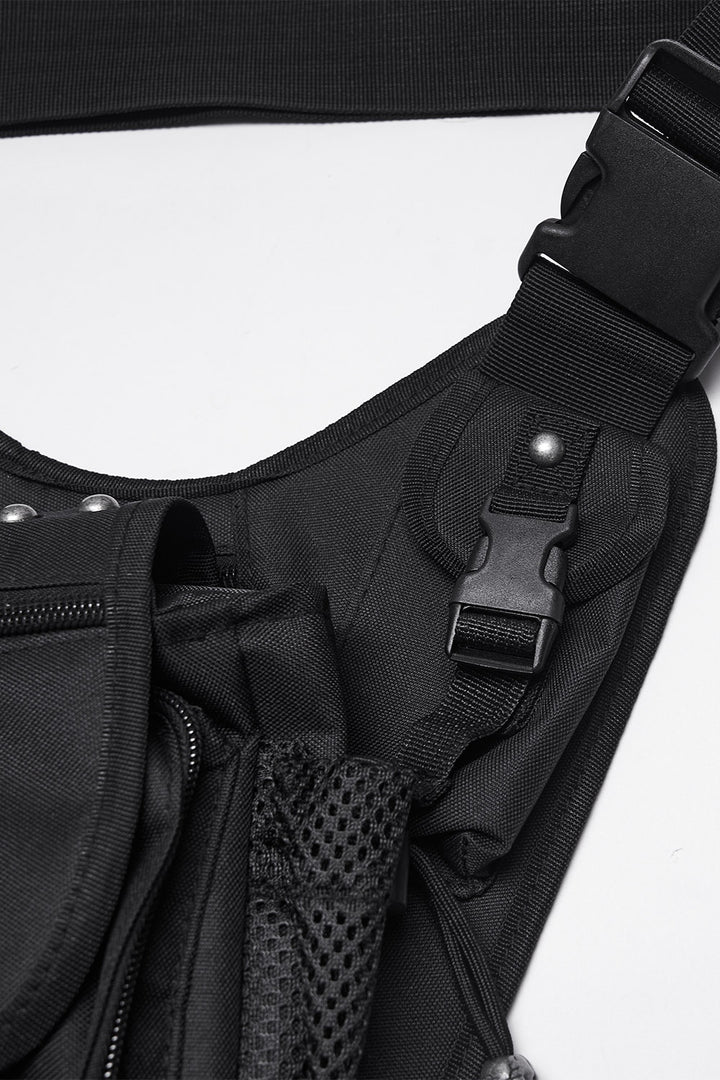 eyelet buckled skull studded waist bag