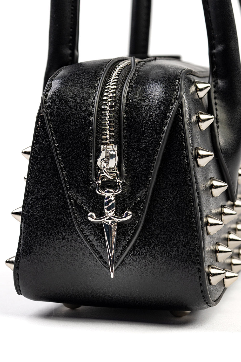 grunge goth punk vegan leather spiked purse with dagger charm