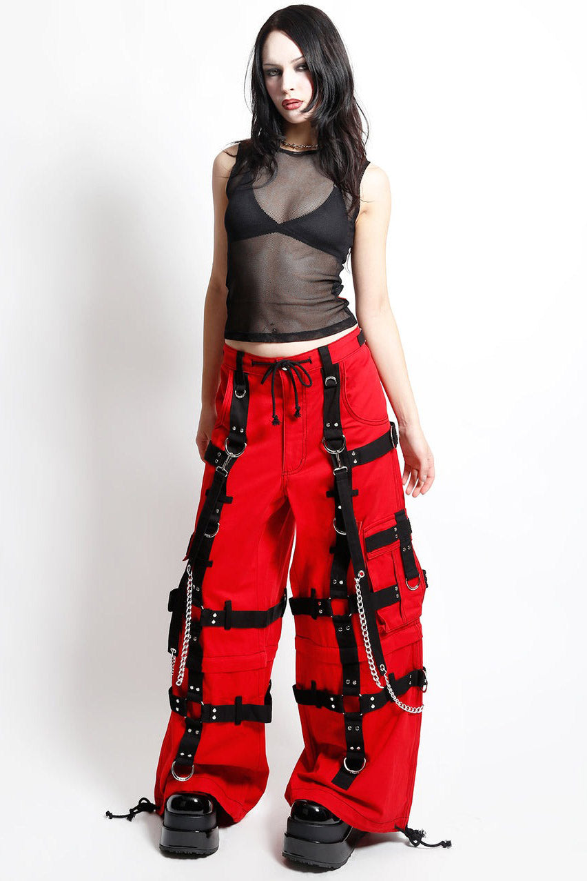 cybergoth red baggy raver pants with chains 