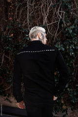 mens pyramid studded long sleeve punk button-down cuffed shirt