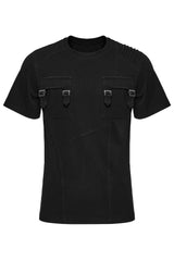 mens black cotton ribbed short sleeve punk tshirt