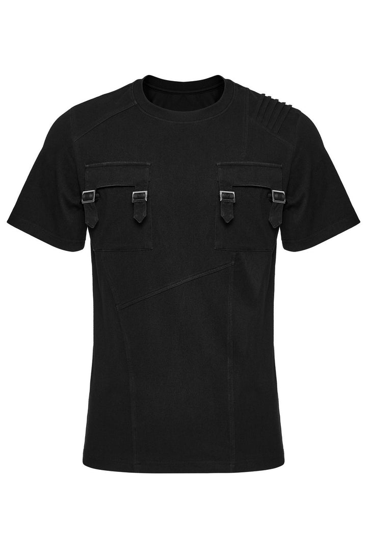 mens black cotton ribbed short sleeve punk tshirt
