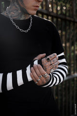 mens layered top with striped sleeves