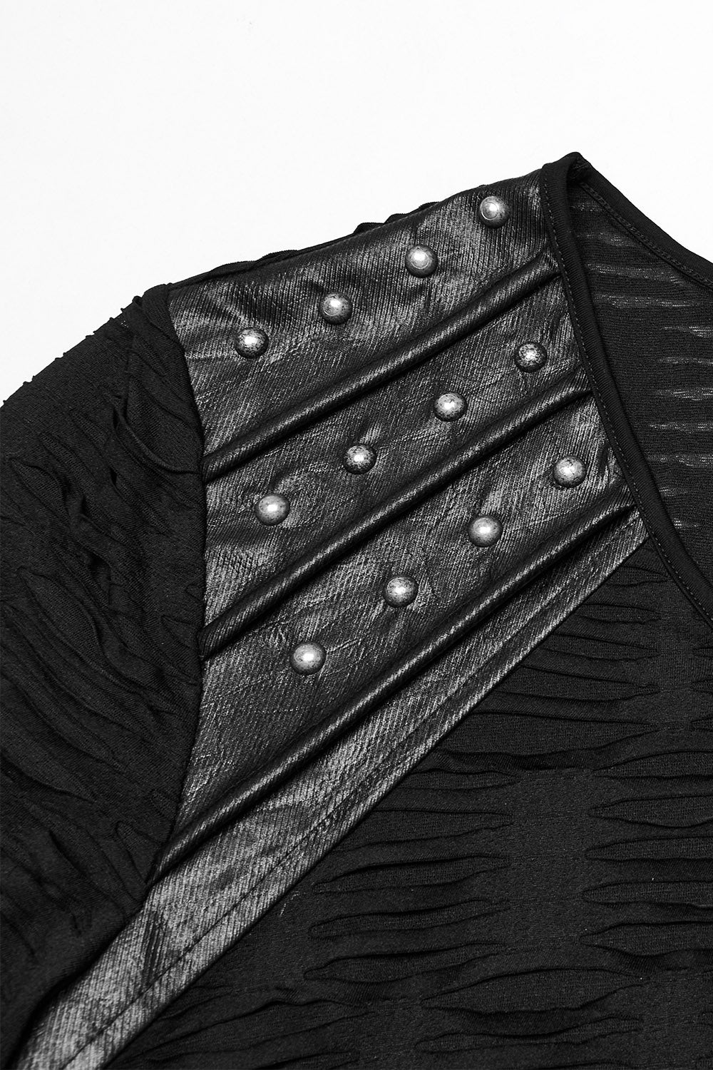 black vegan leather punk studded distressed short sleeve shirt for men