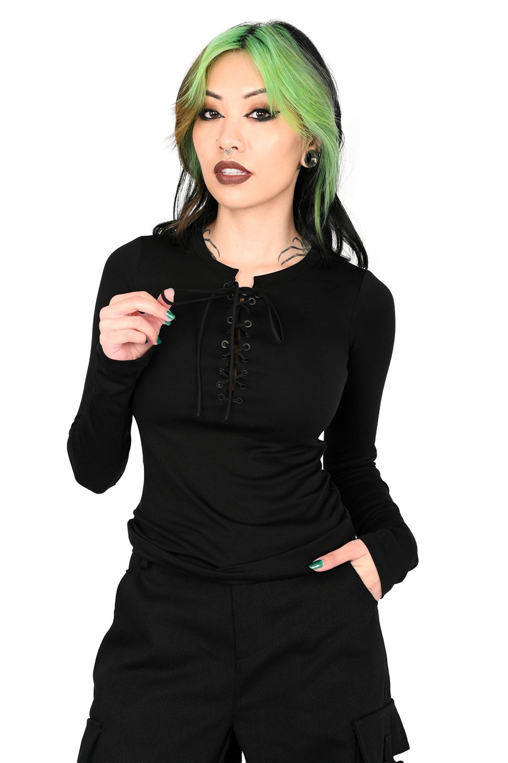 lace up long sleeve top