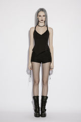 grunge lace-up fishnet corset shorts