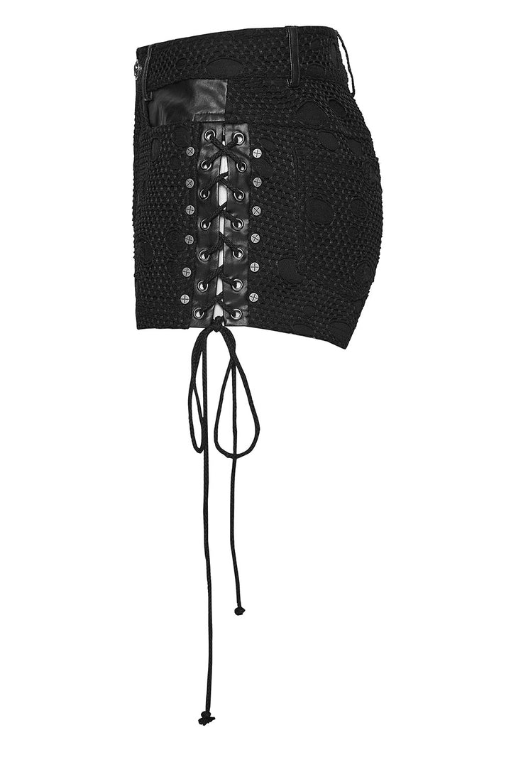 lace-up fishnet corset shorts