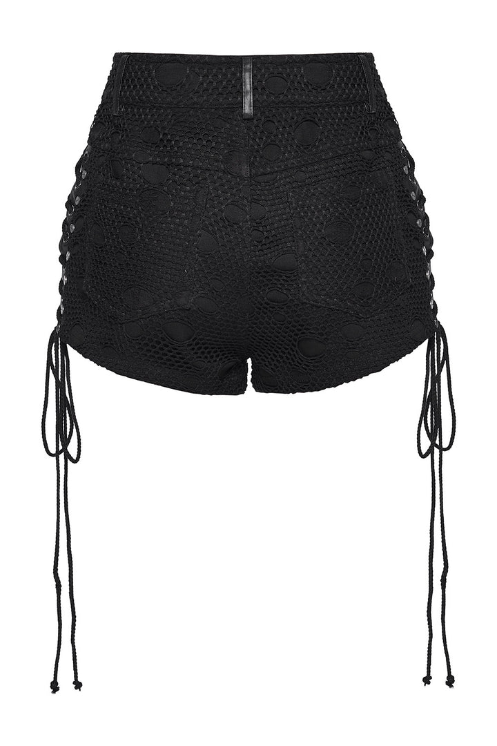 grunge goth lace-up fishnet corset shorts